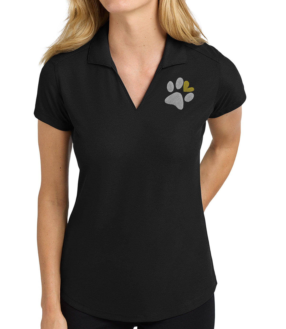 Ladies Black V-neck Polo